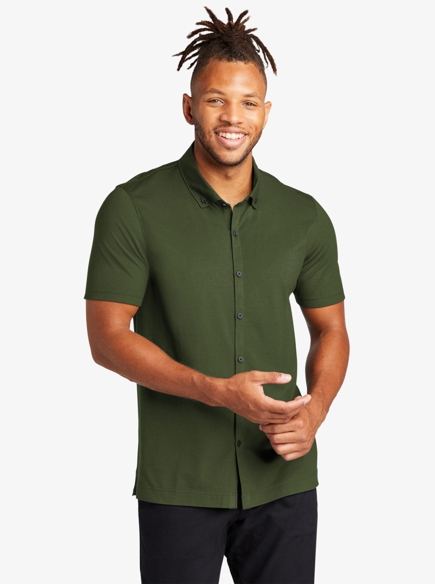 Stretch Pique Full-Button Polo