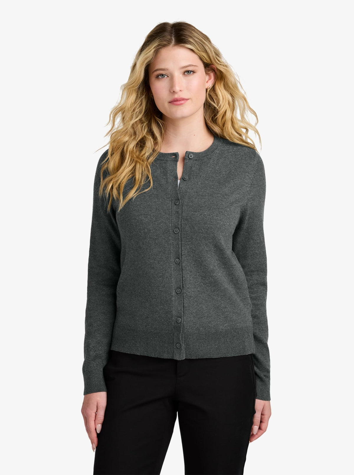 Ladies’ Easy Care Crewneck Cardigan Sweater