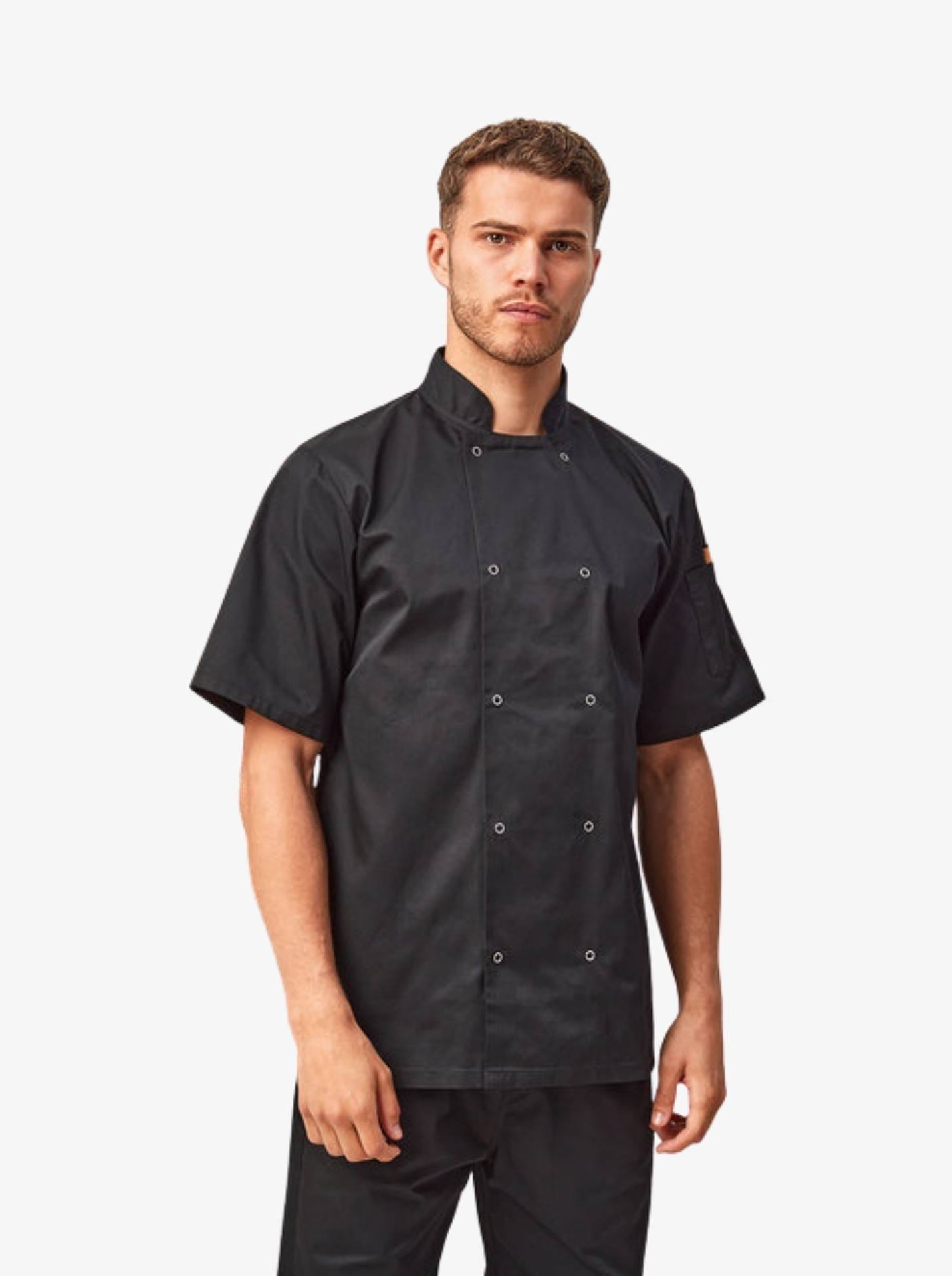 Studded Front Short-Sleeve Chef’s Coat
