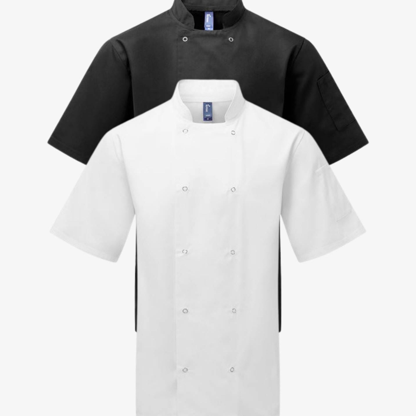 Studded Front Short-Sleeve Chef’s Coat