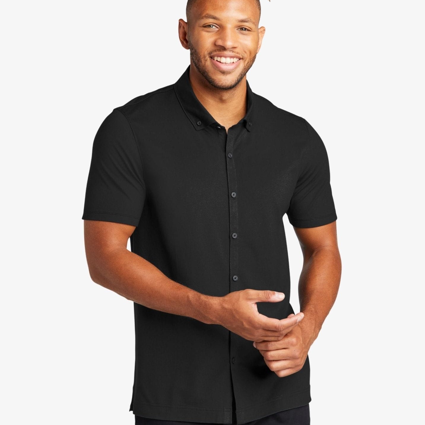 Stretch Pique Full-Button Polo