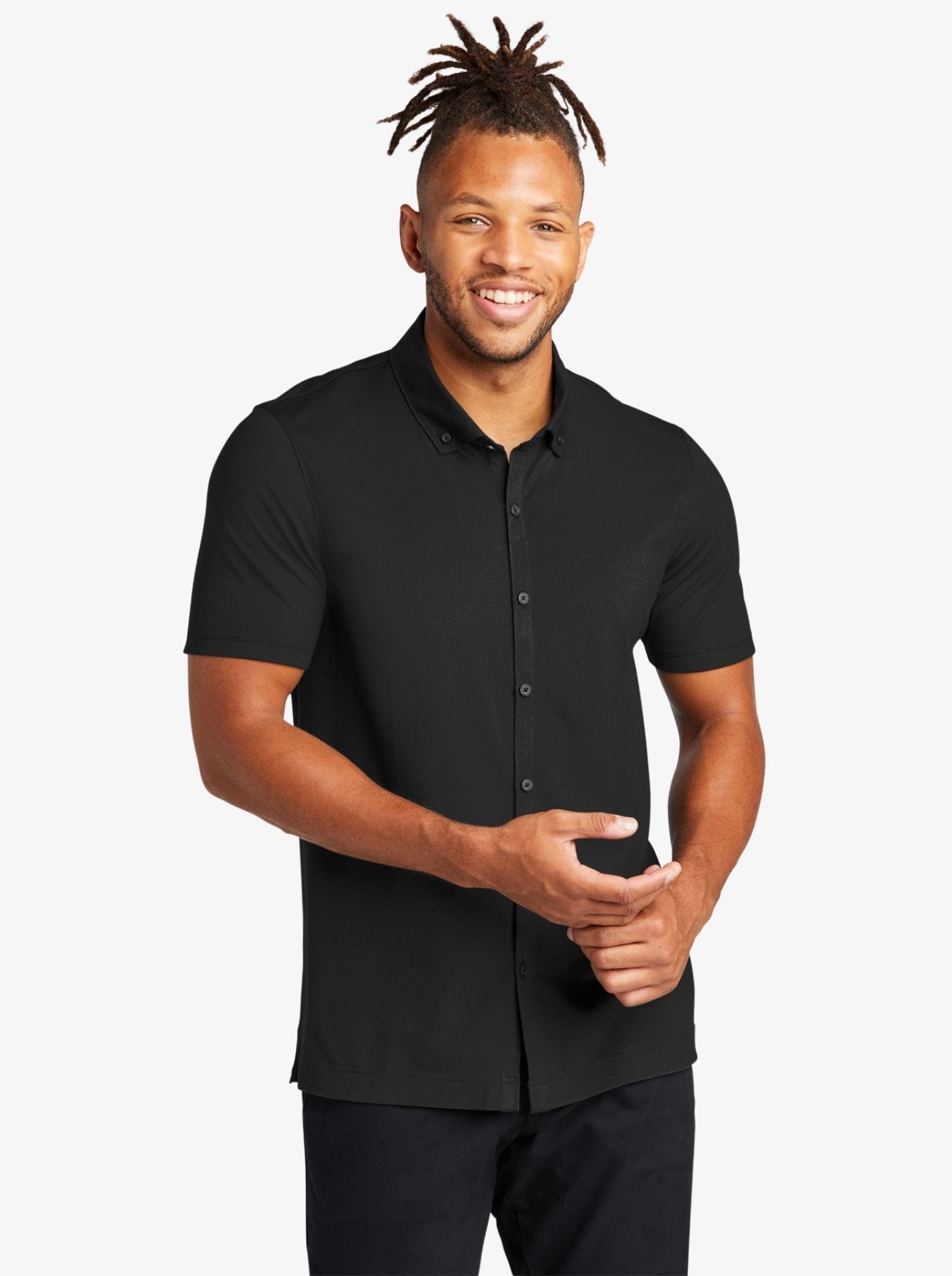 Stretch Pique Full-Button Polo