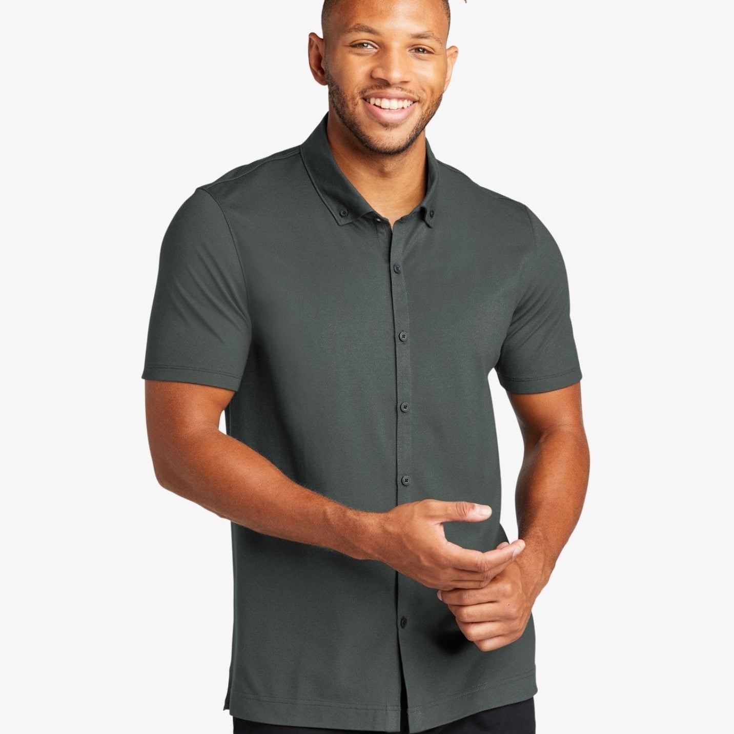 Stretch Pique Full-Button Polo