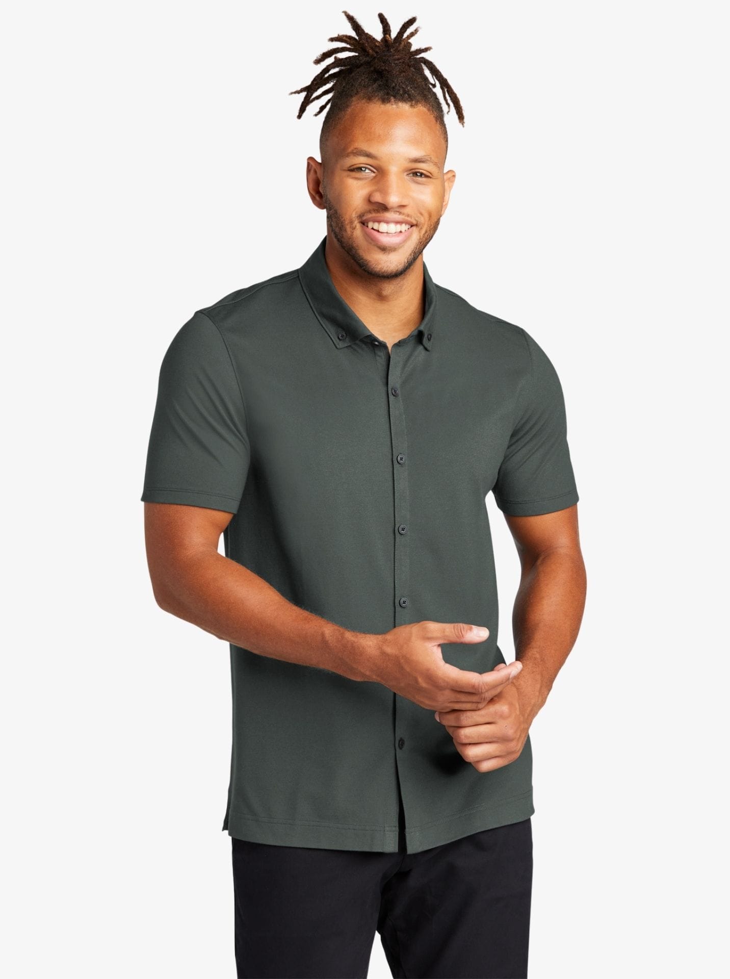 Stretch Pique Full-Button Polo