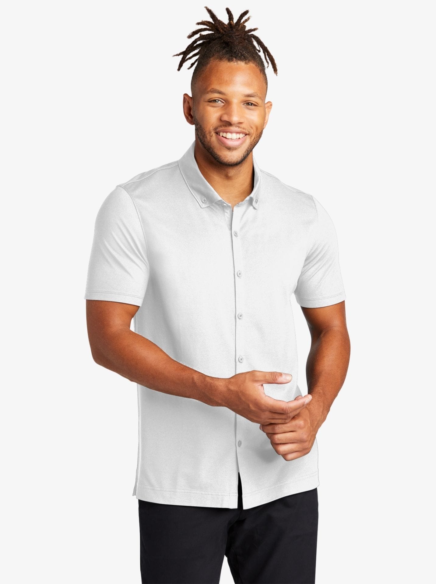 Stretch Pique Full-Button Polo
